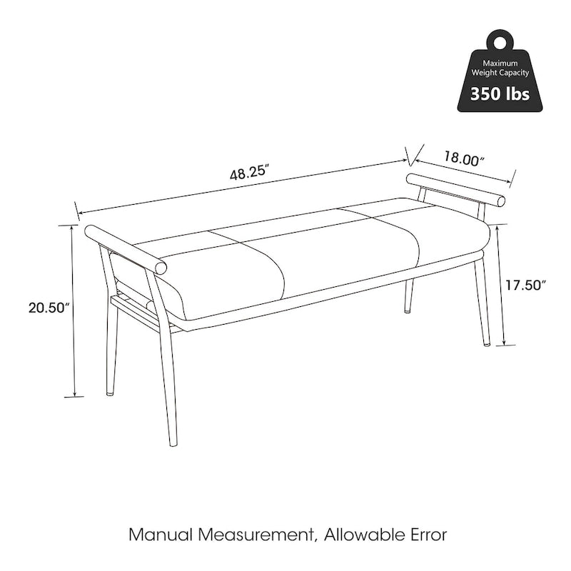 Panca imbottita moderna da 48.5W con braccioli in legno e gambe in metallo