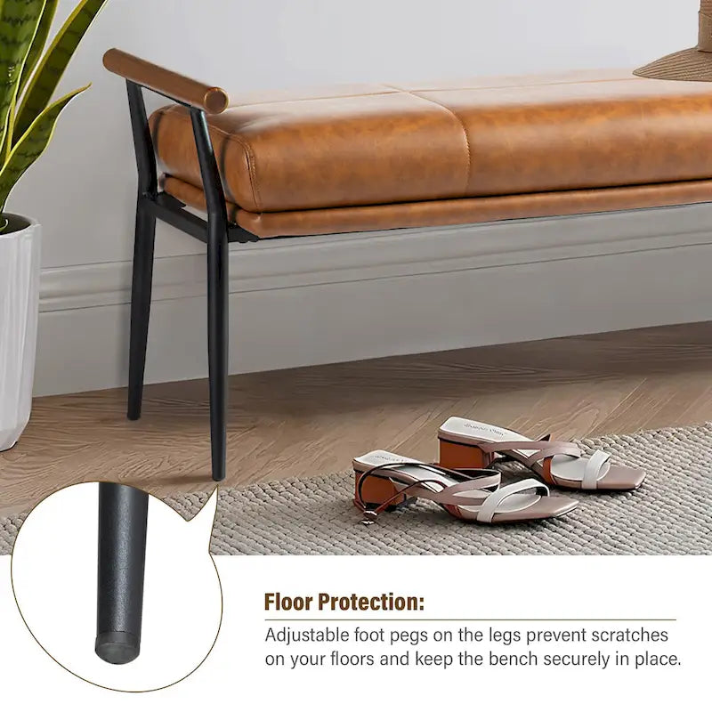 Panca imbottita moderna da 48.5W con braccioli in legno e gambe in metallo