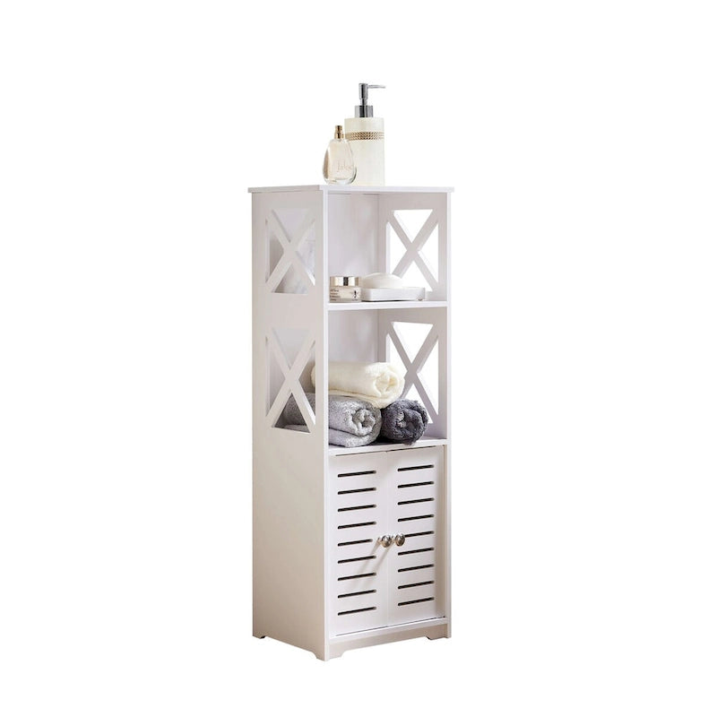 Mobile contenitore da pavimento per bagno, mobile laterale per WC con anta e ripiani, bianco