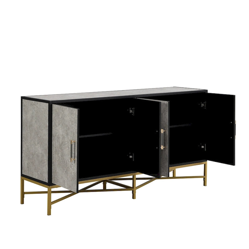 Besondere Merkmale eines Sideboards mit vier Türen, Metall- und Kreuzbein-Design, geeignet für Wohnzimmer