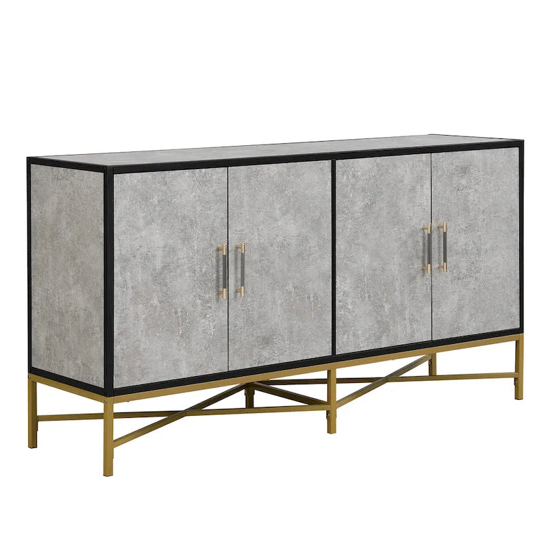 Besondere Merkmale eines Sideboards mit vier Türen, Metall- und Kreuzbein-Design, geeignet für Wohnzimmer