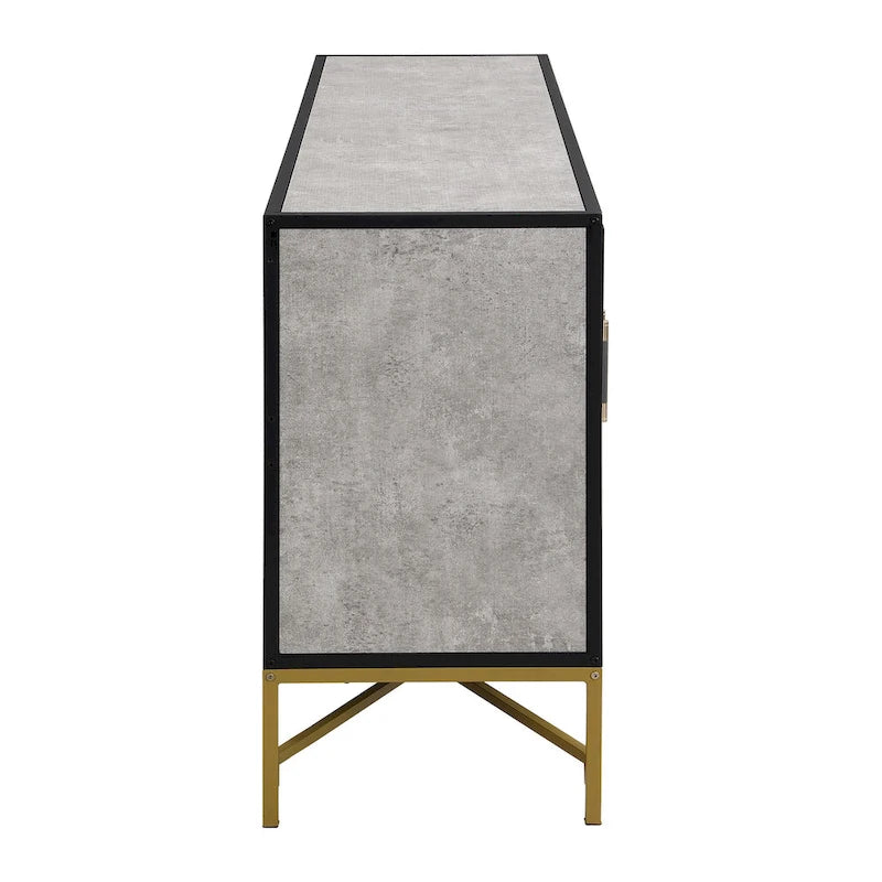 Besondere Merkmale eines Sideboards mit vier Türen, Metall- und Kreuzbein-Design, geeignet für Wohnzimmer