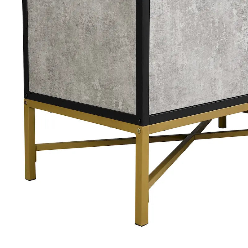 Besondere Merkmale eines Sideboards mit vier Türen, Metall- und Kreuzbein-Design, geeignet für Wohnzimmer
