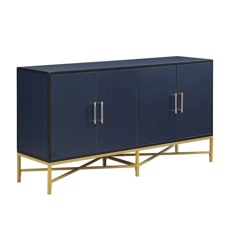 Besondere Merkmale eines Sideboards mit vier Türen, Metall- und Kreuzbein-Design, geeignet für Wohnzimmer