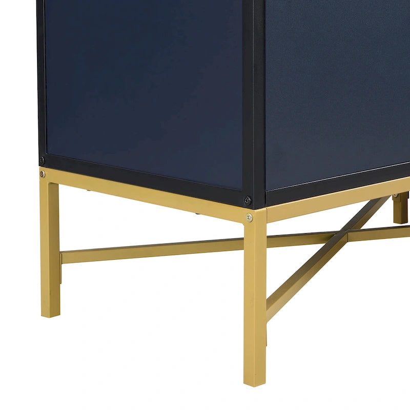 Besondere Merkmale eines Sideboards mit vier Türen, Metall- und Kreuzbein-Design, geeignet für Wohnzimmer