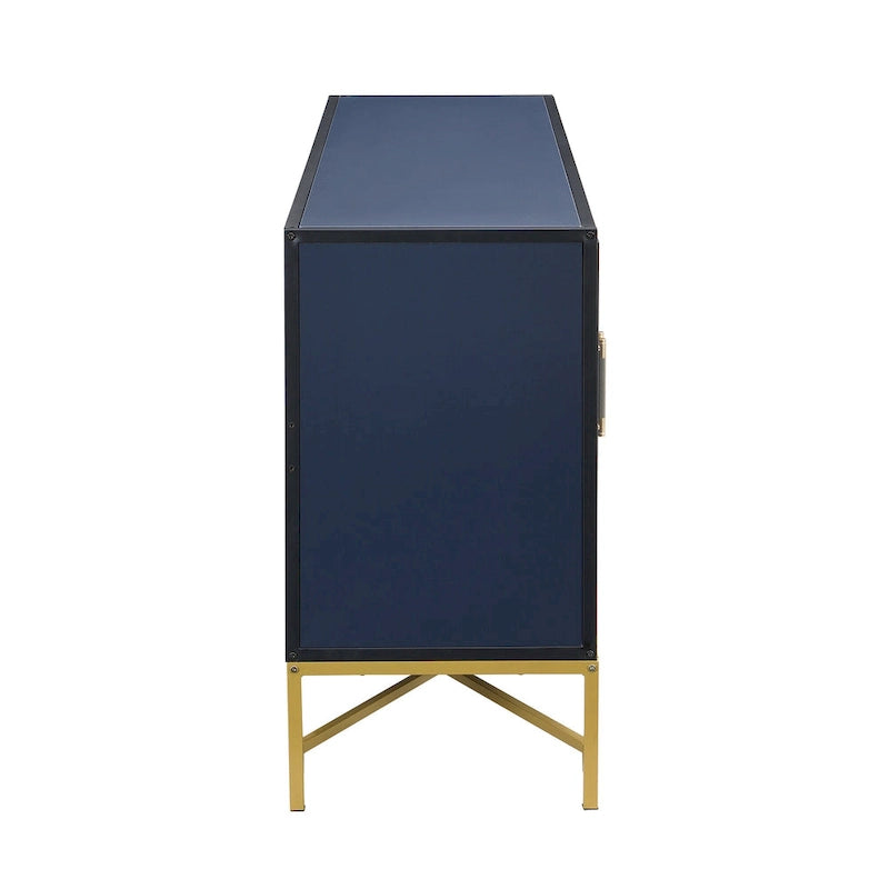Besondere Merkmale eines Sideboards mit vier Türen, Metall- und Kreuzbein-Design, geeignet für Wohnzimmer