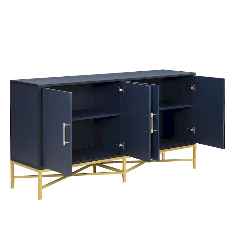Besondere Merkmale eines Sideboards mit vier Türen, Metall- und Kreuzbein-Design, geeignet für Wohnzimmer