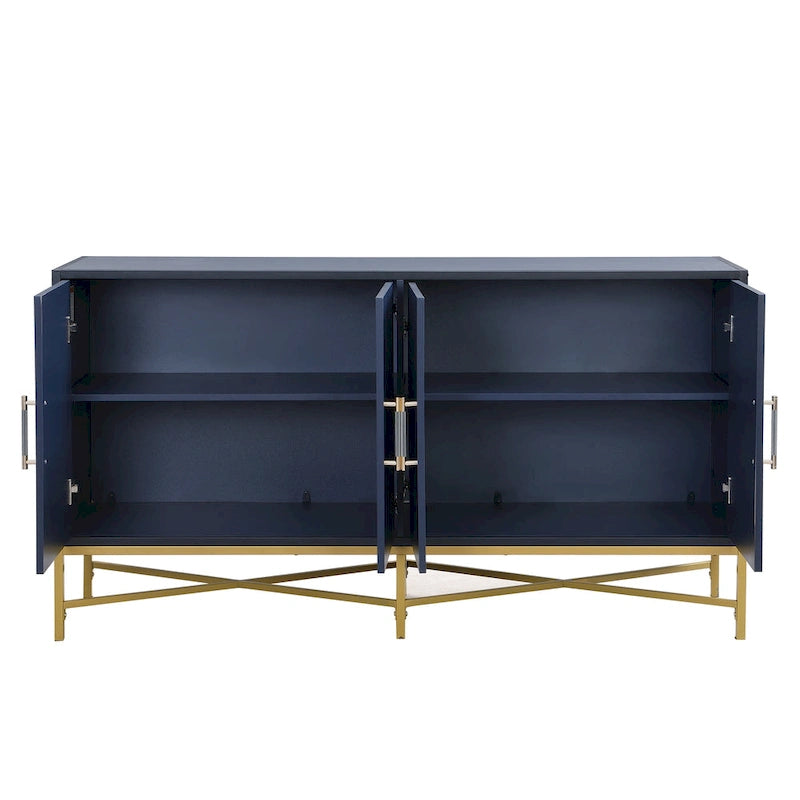 Besondere Merkmale eines Sideboards mit vier Türen, Metall- und Kreuzbein-Design, geeignet für Wohnzimmer