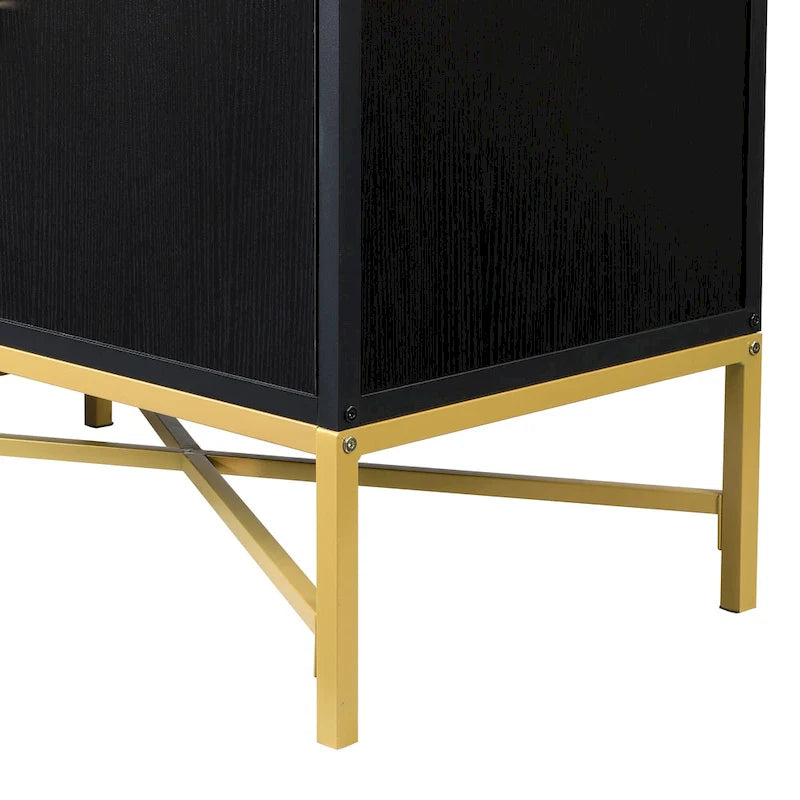 Besondere Merkmale eines Sideboards mit vier Türen, Metall- und Kreuzbein-Design, geeignet für Wohnzimmer