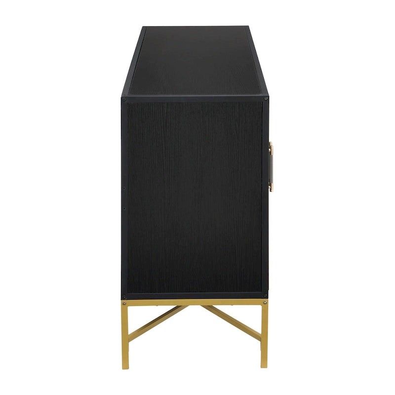 Besondere Merkmale eines Sideboards mit vier Türen, Metall- und Kreuzbein-Design, geeignet für Wohnzimmer