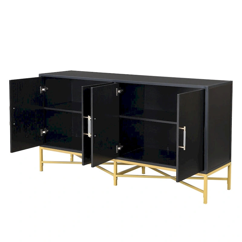 Besondere Merkmale eines Sideboards mit vier Türen, Metall- und Kreuzbein-Design, geeignet für Wohnzimmer