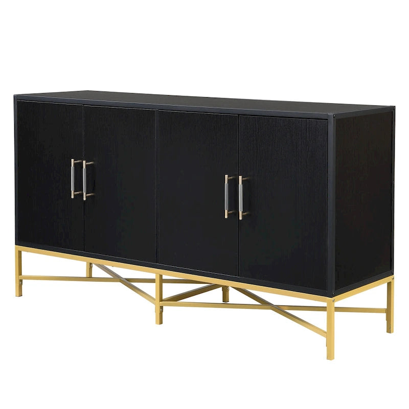 Besondere Merkmale eines Sideboards mit vier Türen, Metall- und Kreuzbein-Design, geeignet für Wohnzimmer