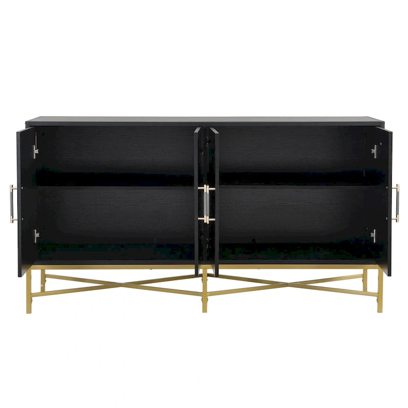 Besondere Merkmale eines Sideboards mit vier Türen, Metall- und Kreuzbein-Design, geeignet für Wohnzimmer