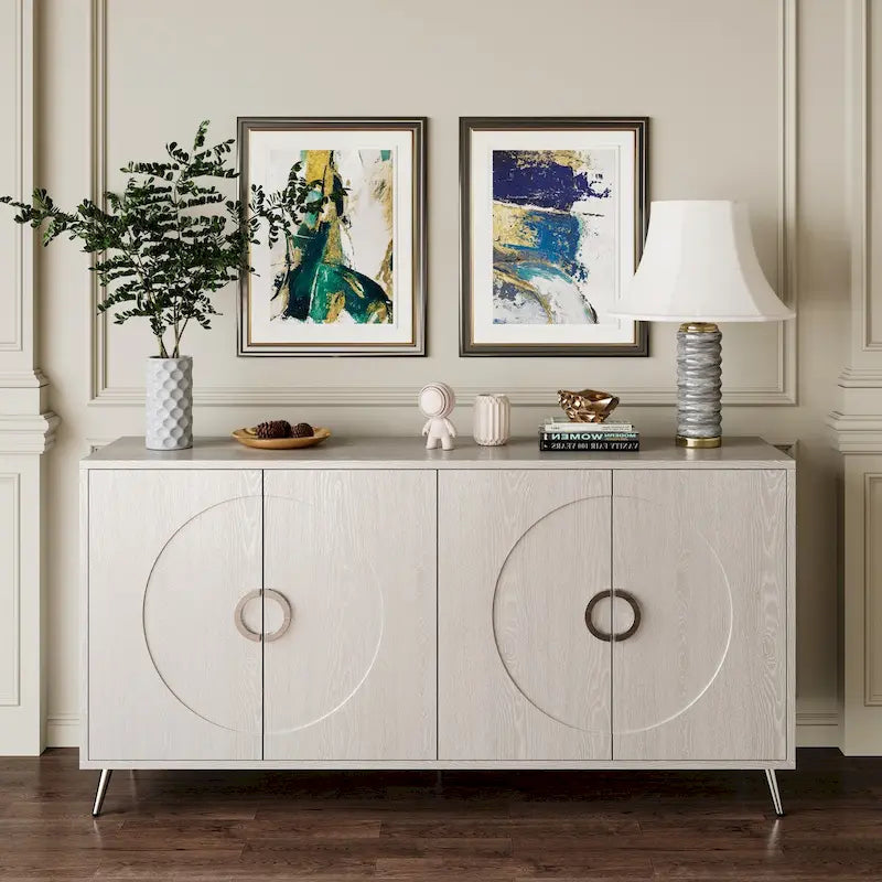 Credenza buffet moderna in legno laccato a 4 ante, mobile contenitore, per soggiorno