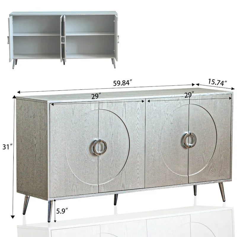 Credenza buffet moderna in legno laccato a 4 ante, mobile contenitore, per soggiorno