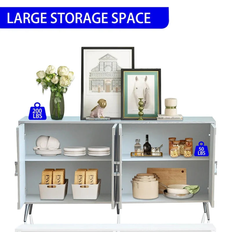 Credenza buffet moderna in legno laccato a 4 ante, mobile contenitore, per soggiorno
