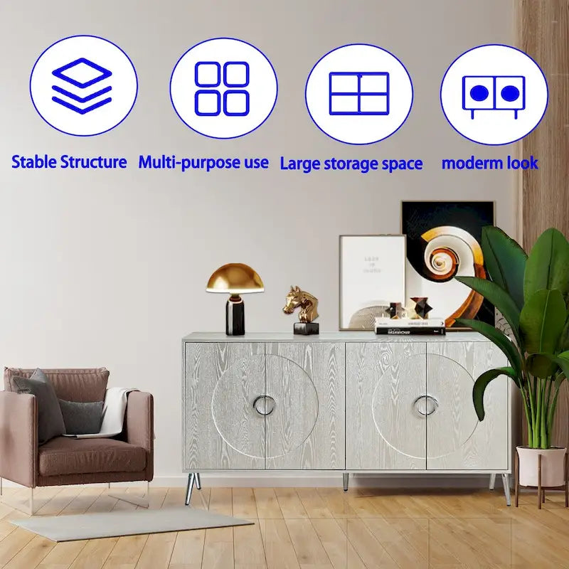 Credenza buffet moderna in legno laccato a 4 ante, mobile contenitore, per soggiorno