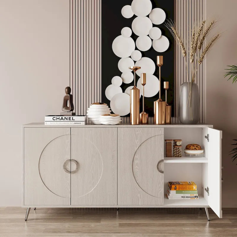 Credenza buffet moderna in legno laccato a 4 ante, mobile contenitore, per soggiorno
