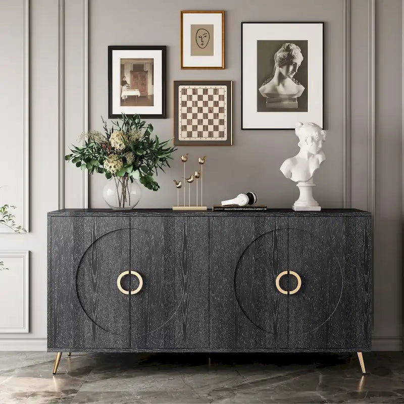 Credenza buffet moderna in legno laccato a 4 ante, mobile contenitore, per soggiorno