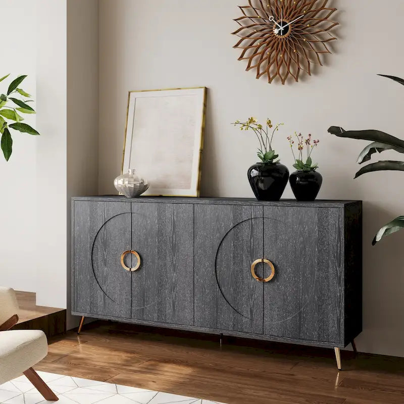 Credenza buffet moderna in legno laccato a 4 ante, mobile contenitore, per soggiorno