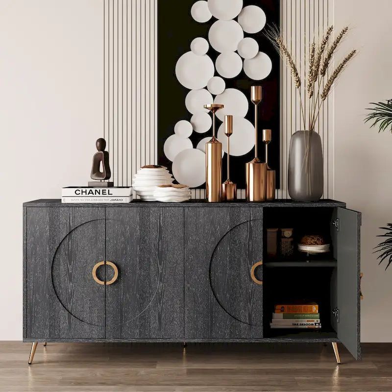 Credenza buffet moderna in legno laccato a 4 ante, mobile contenitore, per soggiorno